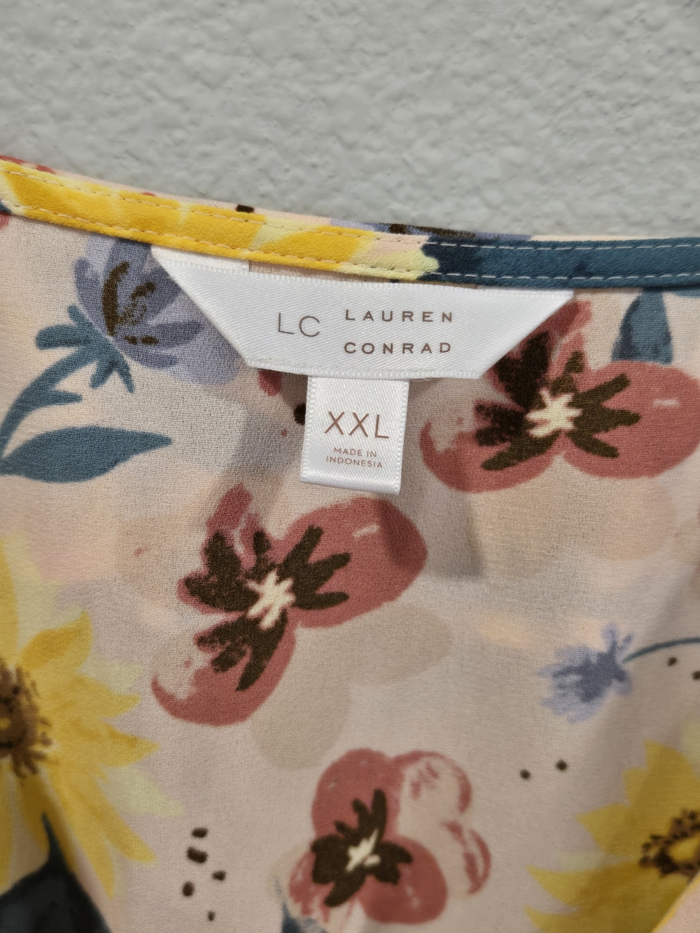 LC Lauren Conrad Pink Floral Wrap Midi Dress with Yellow Accents - Picture 8 of 10